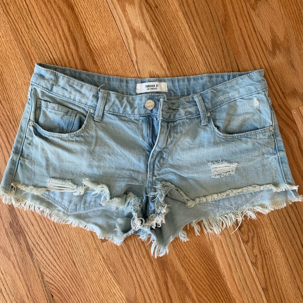 Distressed jean shorts